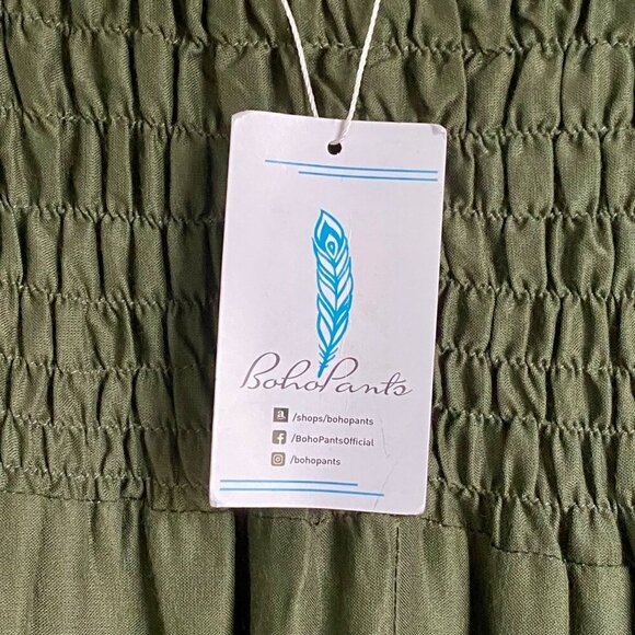 Boho Pants Green Smocked Waist Harem Pants With Pockets Women's Medium NEW NWT - Picture 4 of 7